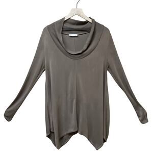 Altar'd State Brown Tunic L Boho Cowl Neck Long Sleeve Flowy Sharkbite Hem EUC